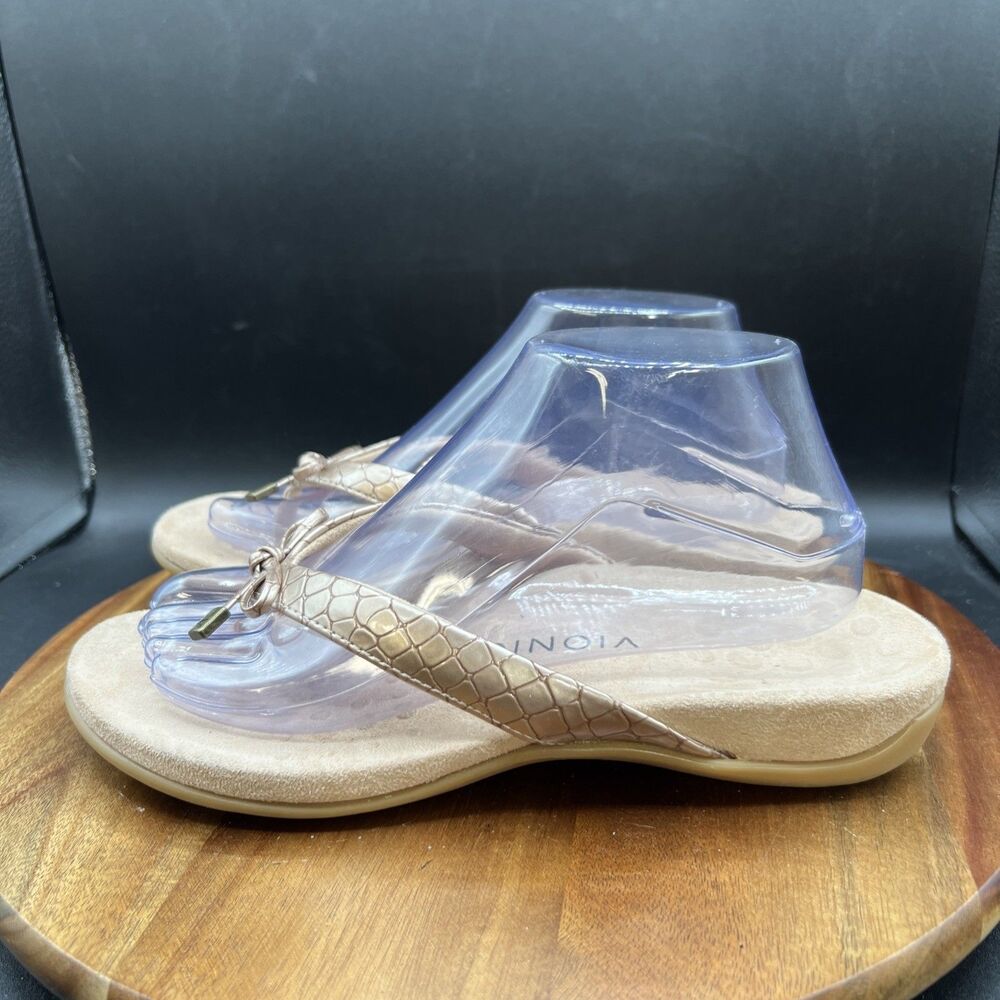 Vionic Bella Womens Size 8 Flip Flops Bow Gold Comfort Orthotic Shoes